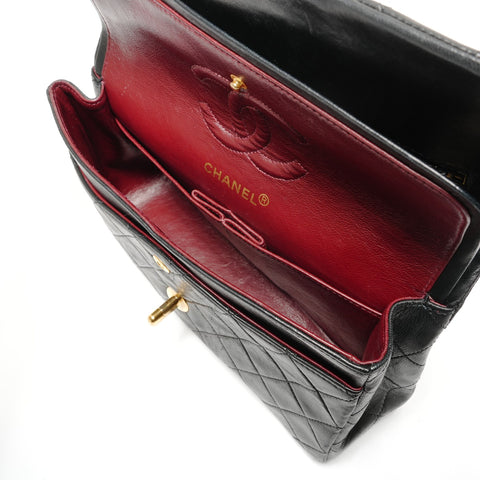 CHANEL No. 1 1985-1991 Lambskin Matelasse Double Flap Shoulder Bag black WS27248