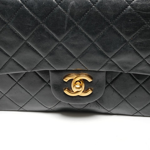 CHANEL No. 1 1985-1991 Lambskin Matelasse Double Flap Shoulder Bag black WS27248