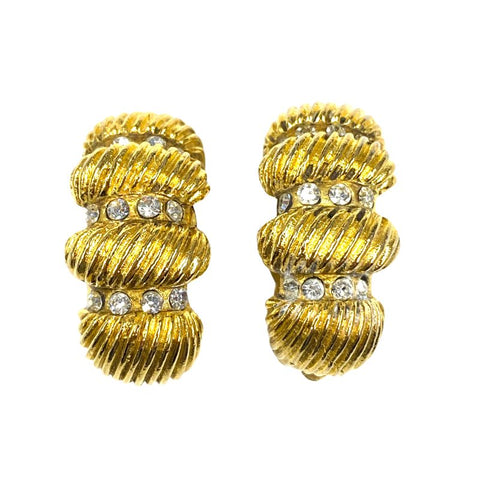 Chanel Rhinestone Vintage Earrings Gold WS2724