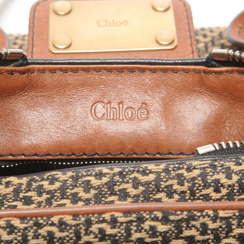 Chloe Paddington Leather Canvas Handbag Brown WS27250