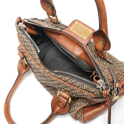 Chloe Paddington Leather Canvas Handbag Brown WS27250