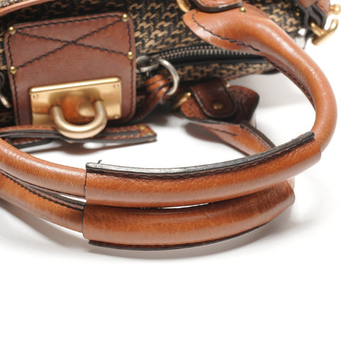 Chloe Paddington Leather Canvas Handbag Brown WS27250