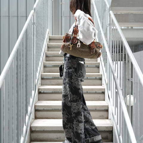 Chloe Paddington Leather Canvas Handbag Brown WS27250