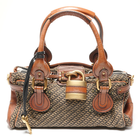 Chloe Paddington Leather Canvas Handbag Brown WS27250