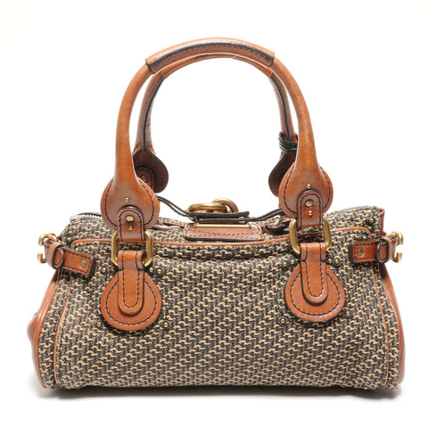 Chloe Paddington Leather Canvas Handbag Brown WS27250