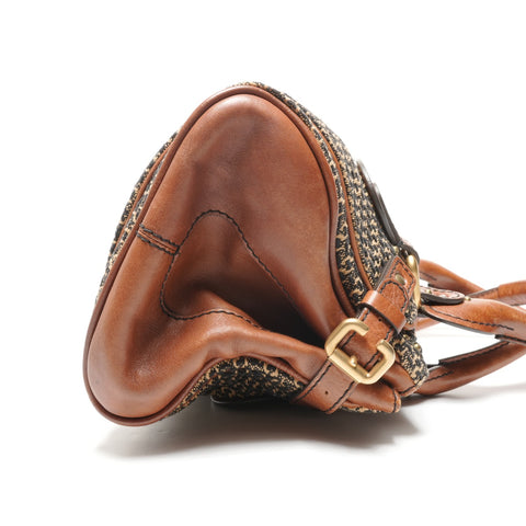 Chloe Paddington Leather Canvas Handbag Brown WS27250