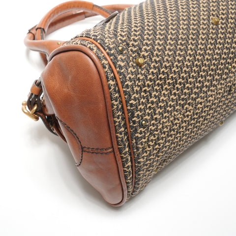 Chloe Paddington Leather Canvas Handbag Brown WS27250