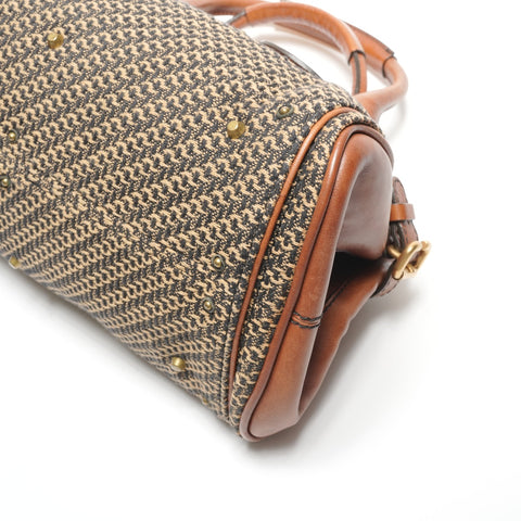 Chloe Paddington Leather Canvas Handbag Brown WS27250