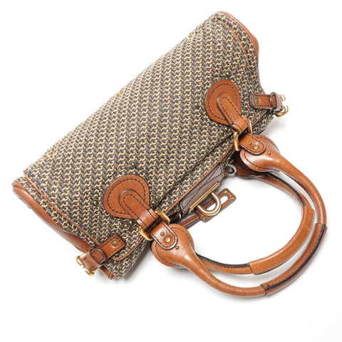 Chloe Paddington Leather Canvas Handbag Brown WS27250