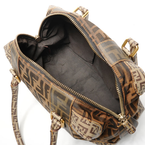 FENDI Zucchino canvas mini Boston bag Handbag Brown WS27257