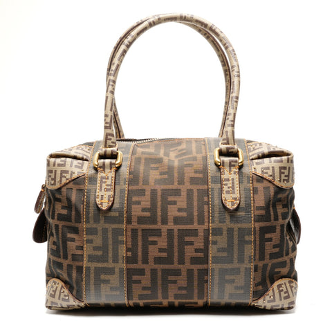 FENDI Zucchino canvas mini Boston bag Handbag Brown WS27257