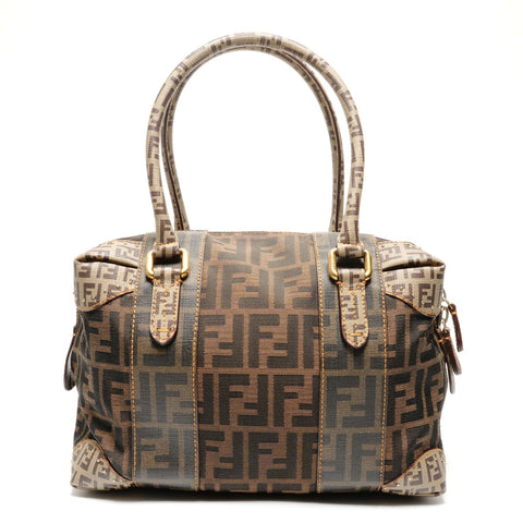 FENDI Zucchino canvas mini Boston bag Handbag Brown WS27257