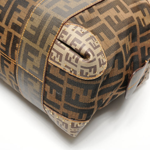 FENDI Zucchino canvas mini Boston bag Handbag Brown WS27257