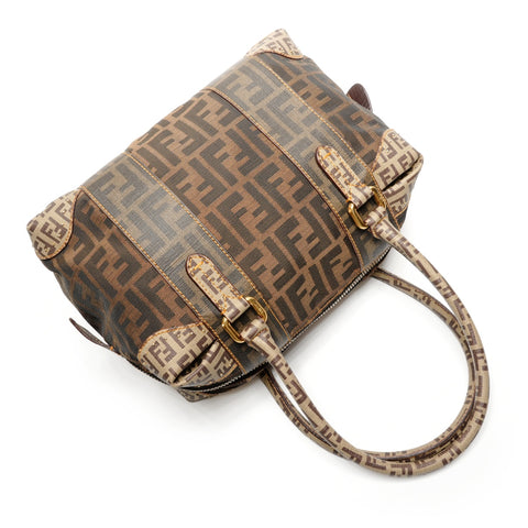 FENDI Zucchino canvas mini Boston bag Handbag Brown WS27257