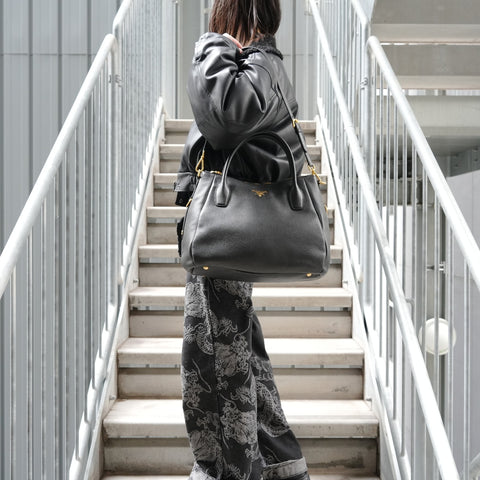 PRADA Vitello Dyno 2WAY logo Handbag black WS27261