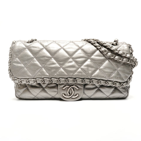 CHANEL No. 14 2010-2011 Luxury Line Gunmetallic Shoulder Bag Silver WS27265
