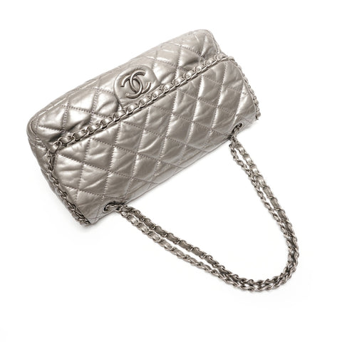 CHANEL No. 14 2010-2011 Luxury Line Gunmetallic Shoulder Bag Silver WS27265