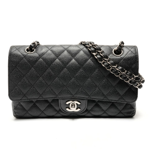 CHANEL No. 17 2012-2013 Double Flap Caviar Skin Matelasse 25 Shoulder Bag black WS27266
