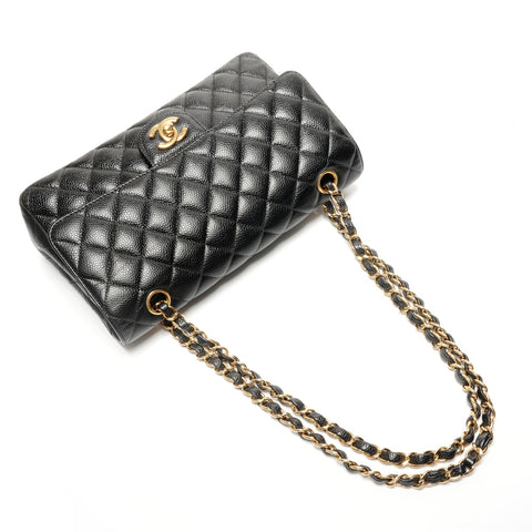 CHANEL No. 5 1997-1999 Matelasse 25 Caviar Double Flap Shoulder Bag black WS27269