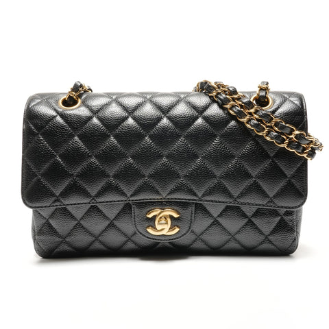 CHANEL No. 5 1997-1999 Matelasse 25 Caviar Double Flap Shoulder Bag black WS27269