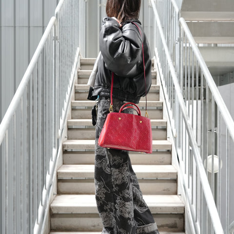 LOUIS VUITTON 2015 Vernis Montaigne BB Handbag Red WS27270
