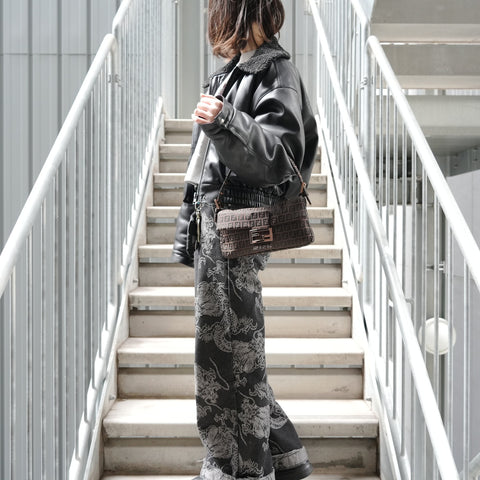 FENDI Zucchino Mamma Bucket Canvas Shoulder Bag Brown WS27275