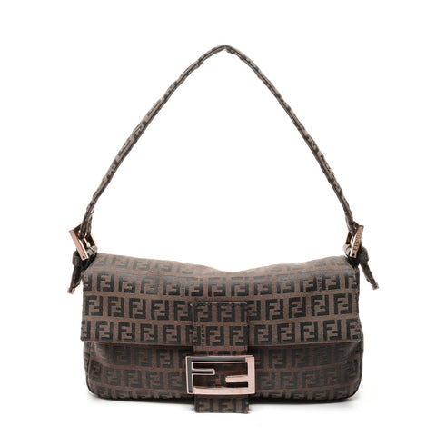 FENDI Zucchino Mamma Bucket Canvas Shoulder Bag Brown WS27275