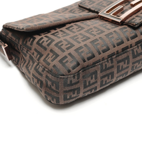FENDI Zucchino Mamma Bucket Canvas Shoulder Bag Brown WS27275