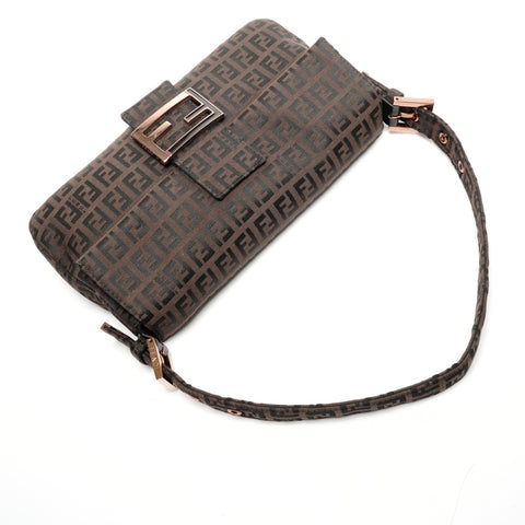 FENDI Zucchino Mamma Bucket Canvas Shoulder Bag Brown WS27275