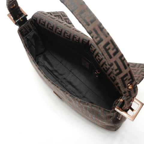 FENDI Zucchino Mamma Bucket Canvas Shoulder Bag Brown WS27275