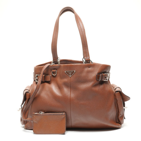 PRADA Tote leather Shoulder Bag Brown WS27280