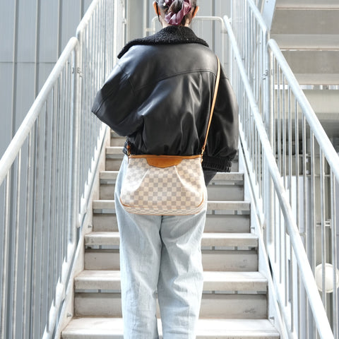 LOUIS VUITTON 2015 Damier Azur Siracusa PM Shoulder Bag white WS27285