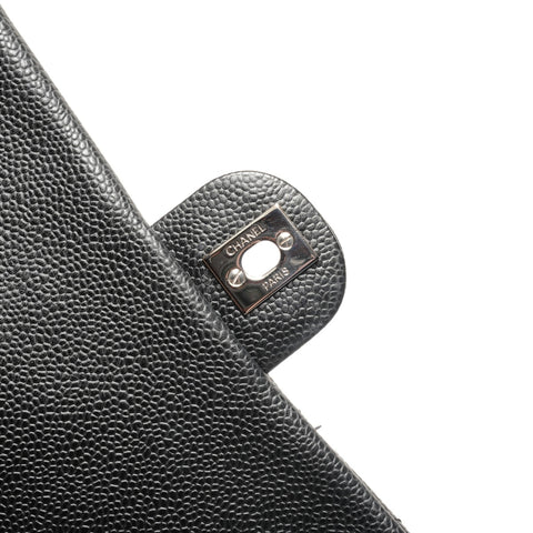 CHANEL No. 11 2006-2008 Caviar Skin Kelly Matelasse Metal Silver Handbag black WS27286