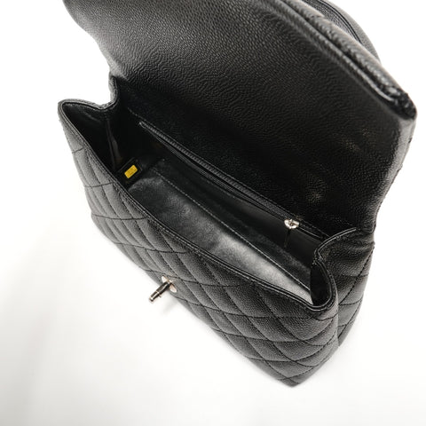 CHANEL No. 11 2006-2008 Caviar Skin Kelly Matelasse Metal Silver Handbag black WS27286