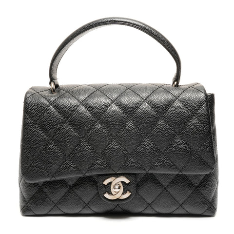 CHANEL No. 11 2006-2008 Caviar Skin Kelly Matelasse Metal Silver Handbag black WS27286