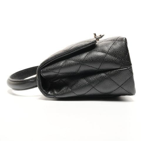 CHANEL No. 11 2006-2008 Caviar Skin Kelly Matelasse Metal Silver Handbag black WS27286