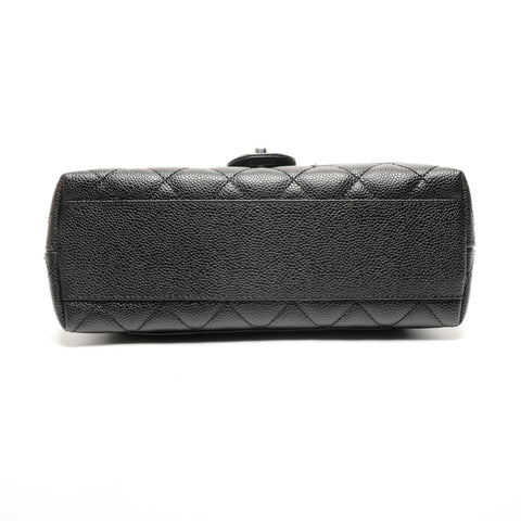 CHANEL No. 11 2006-2008 Caviar Skin Kelly Matelasse Metal Silver Handbag black WS27286