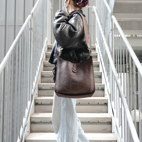 HERMES Evelyn 1 GM Fjord �›V Shoulder Bag Brown WS27289