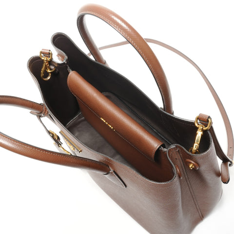 PRADA Double Saffiano 2way Handbag Brown WS27293
