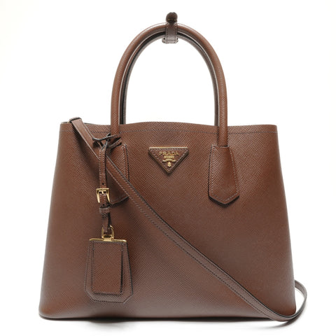 PRADA Double Saffiano 2way Handbag Brown WS27293