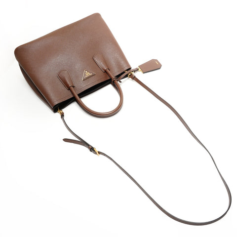 PRADA Double Saffiano 2way Handbag Brown WS27293