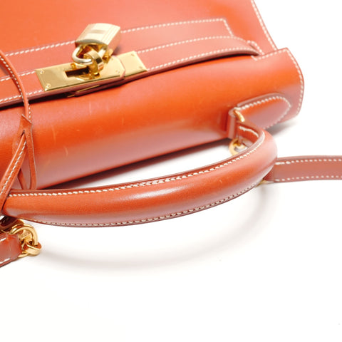 HERMES Kelly 28 Boxcalf Brick A Handbag Orange WS27298