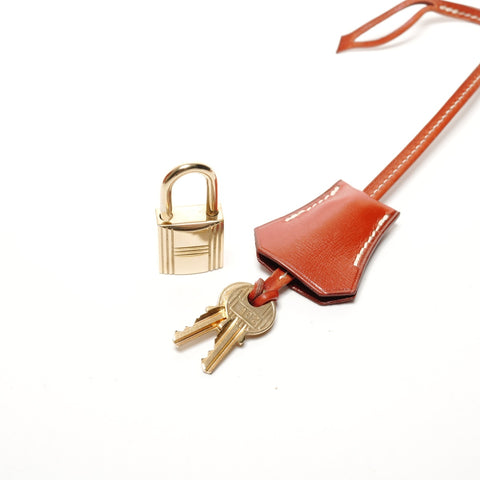 HERMES Kelly 28 Boxcalf Brick A Handbag Orange WS27298