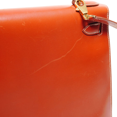HERMES Kelly 28 Boxcalf Brick A Handbag Orange WS27298