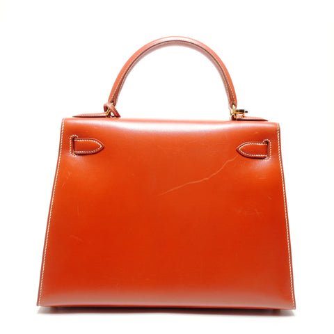 HERMES Kelly 28 Boxcalf Brick A Handbag Orange WS27298