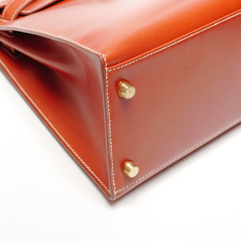 HERMES Kelly 28 Boxcalf Brick A Handbag Orange WS27298
