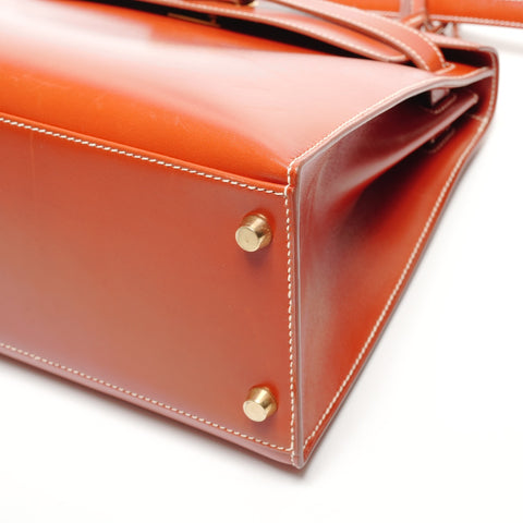 HERMES Kelly 28 Boxcalf Brick A Handbag Orange WS27298