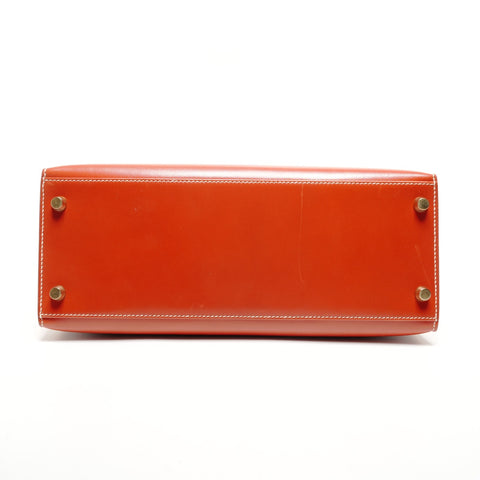 HERMES Kelly 28 Boxcalf Brick A Handbag Orange WS27298