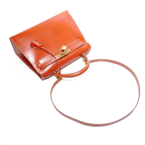 HERMES Kelly 28 Boxcalf Brick A Handbag Orange WS27298