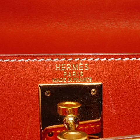 HERMES Kelly 28 Boxcalf Brick A Handbag Orange WS27298